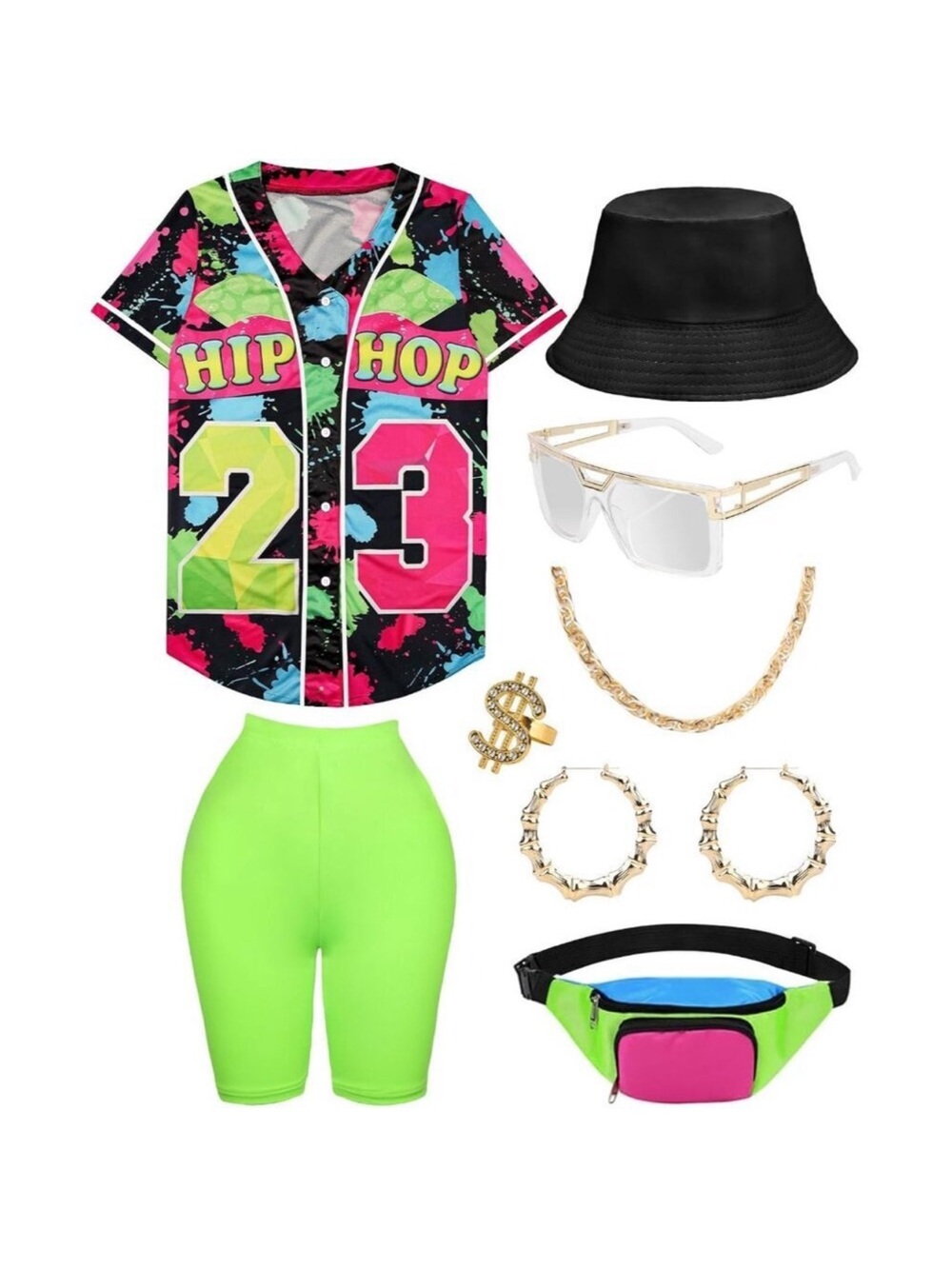80s 90s Women Outfit Set Faux Leather Accessories Hip Hop Party Costume